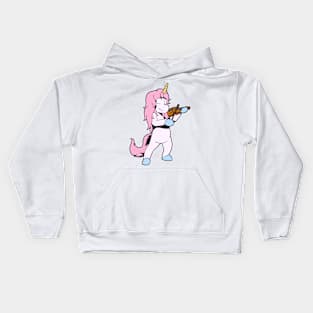 Comic unicorn playing violin Kids Hoodie